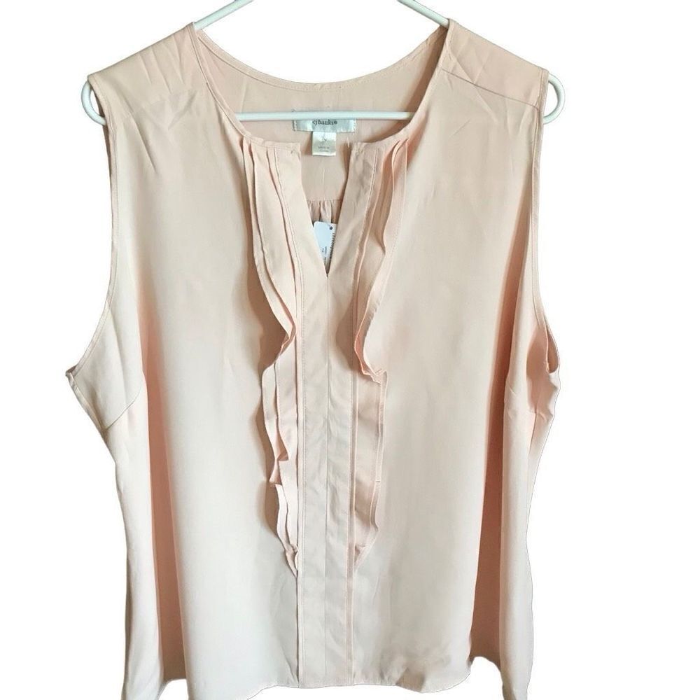 C J Banks Blouse top pink career plus SZ 1X New with tags sleeveless ruffle